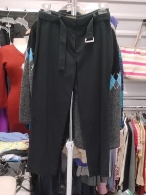 Kate Hill Black High-Waist Belted Micro Corduroy Capris